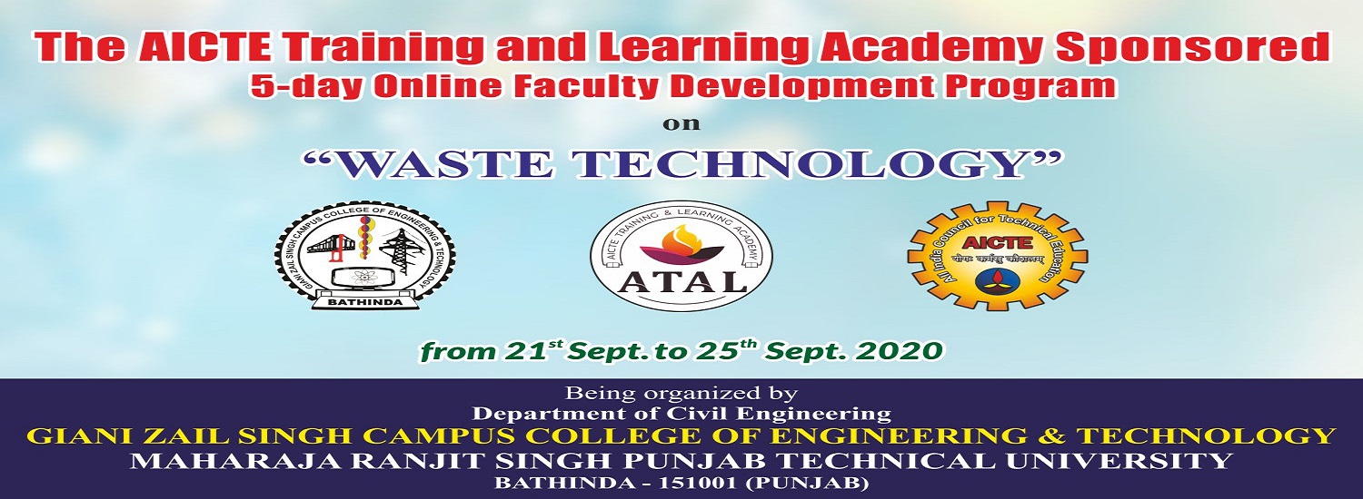 AICTE-ATAL FDP being organized on 21st - 25th Sept. 2020 by Civil Engineering Department, GZSCCET MR